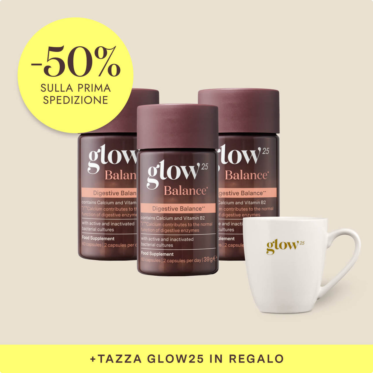 Glow25 Balance, 3 confezioni con tazza in regalo, packshot Bynder