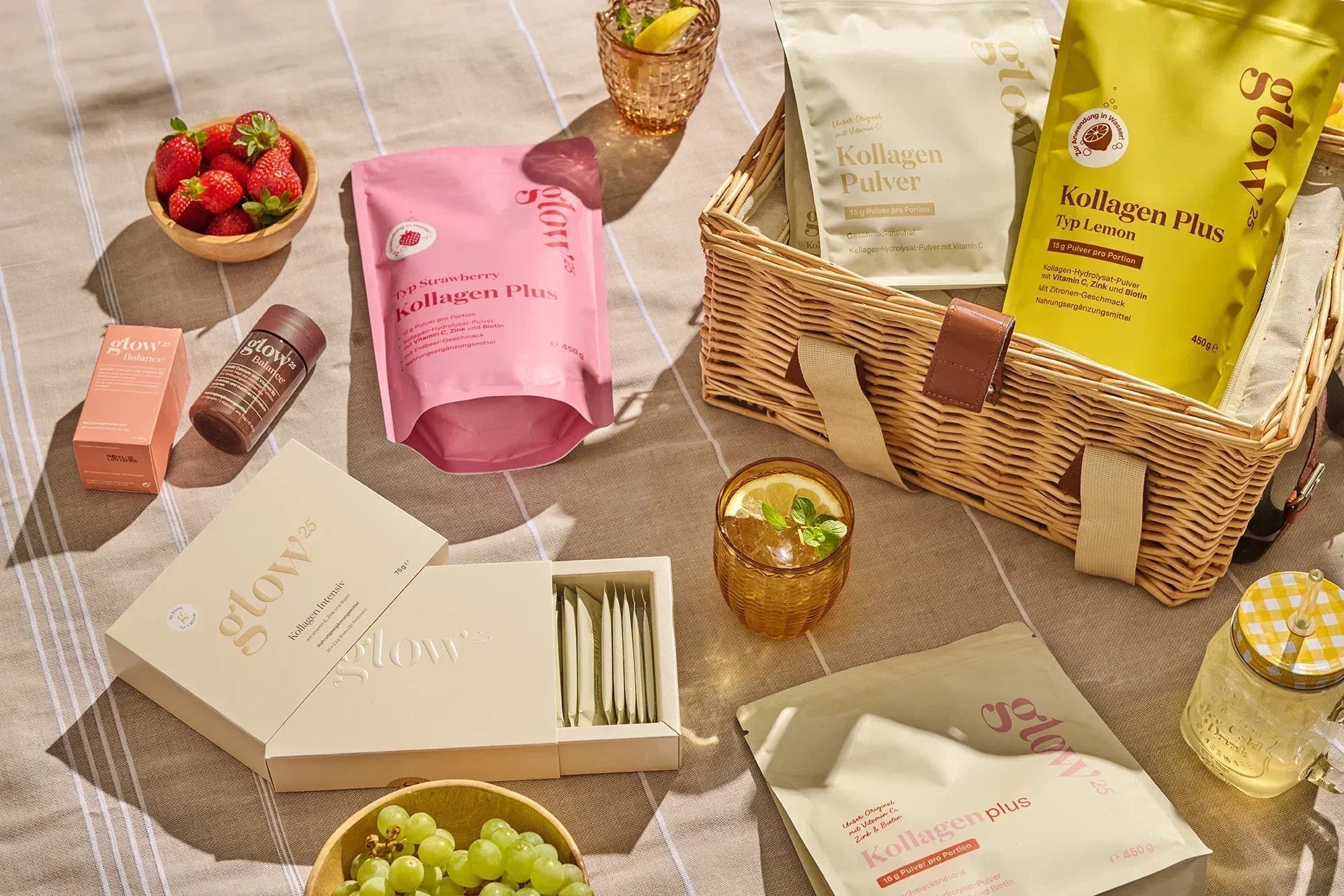 Glow25 collagen product with a summer vibe