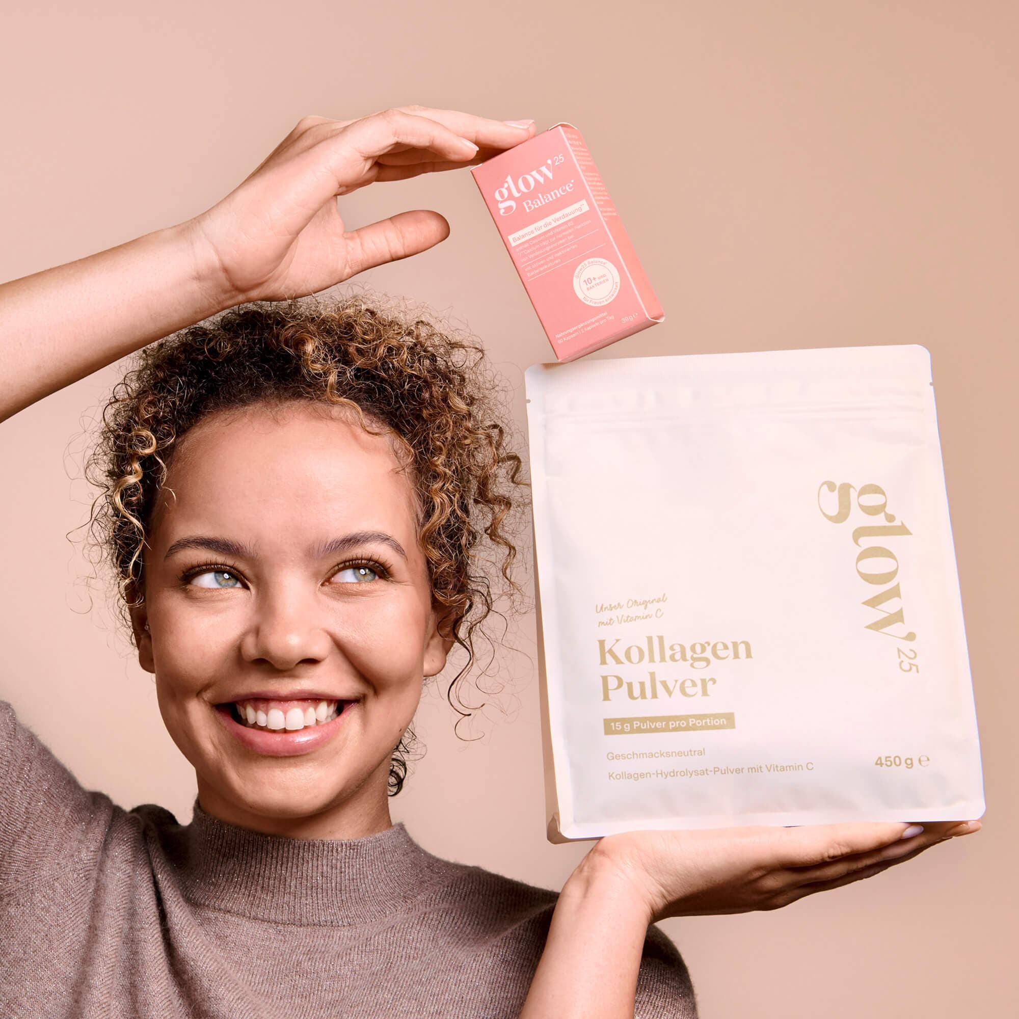 Woman happy with the Glow25 products