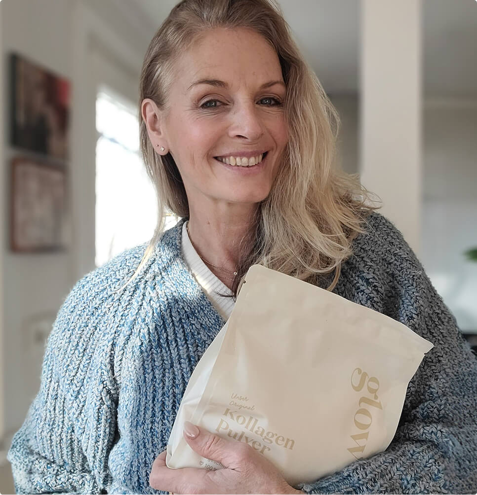 Woman with collagen powder for her gut