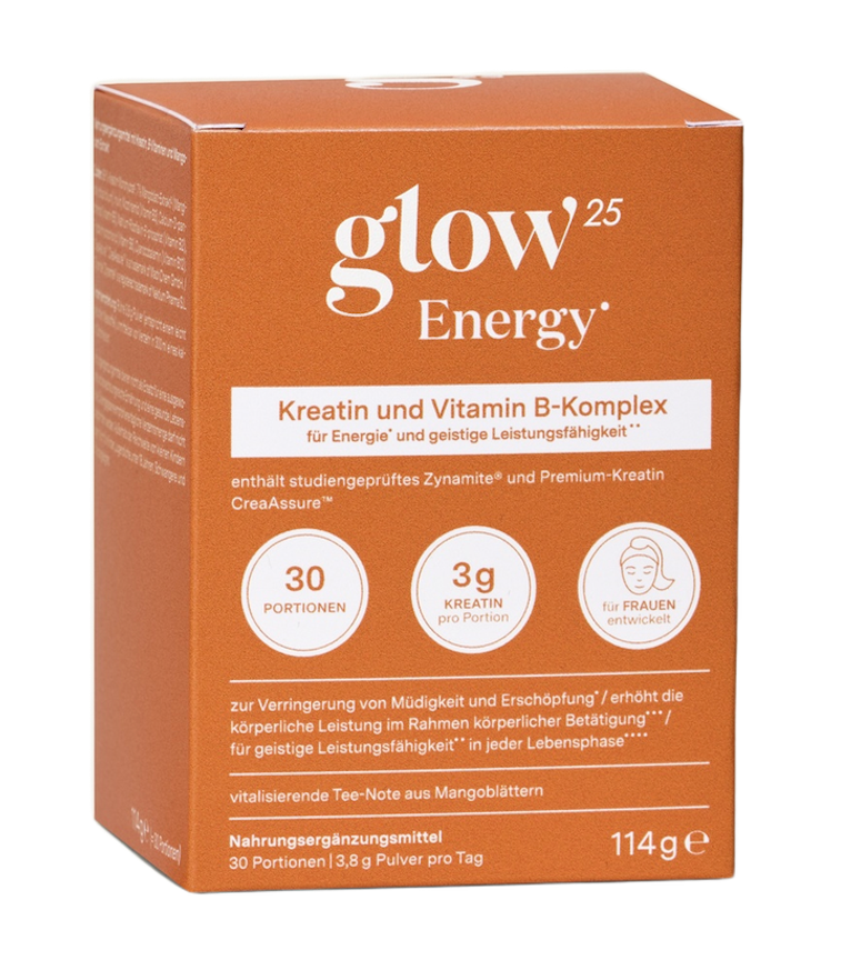 Glow25 Energy Pulver mit Kreatin, Zynamite Mangoblatt-Extrakt und B-Vitaminen