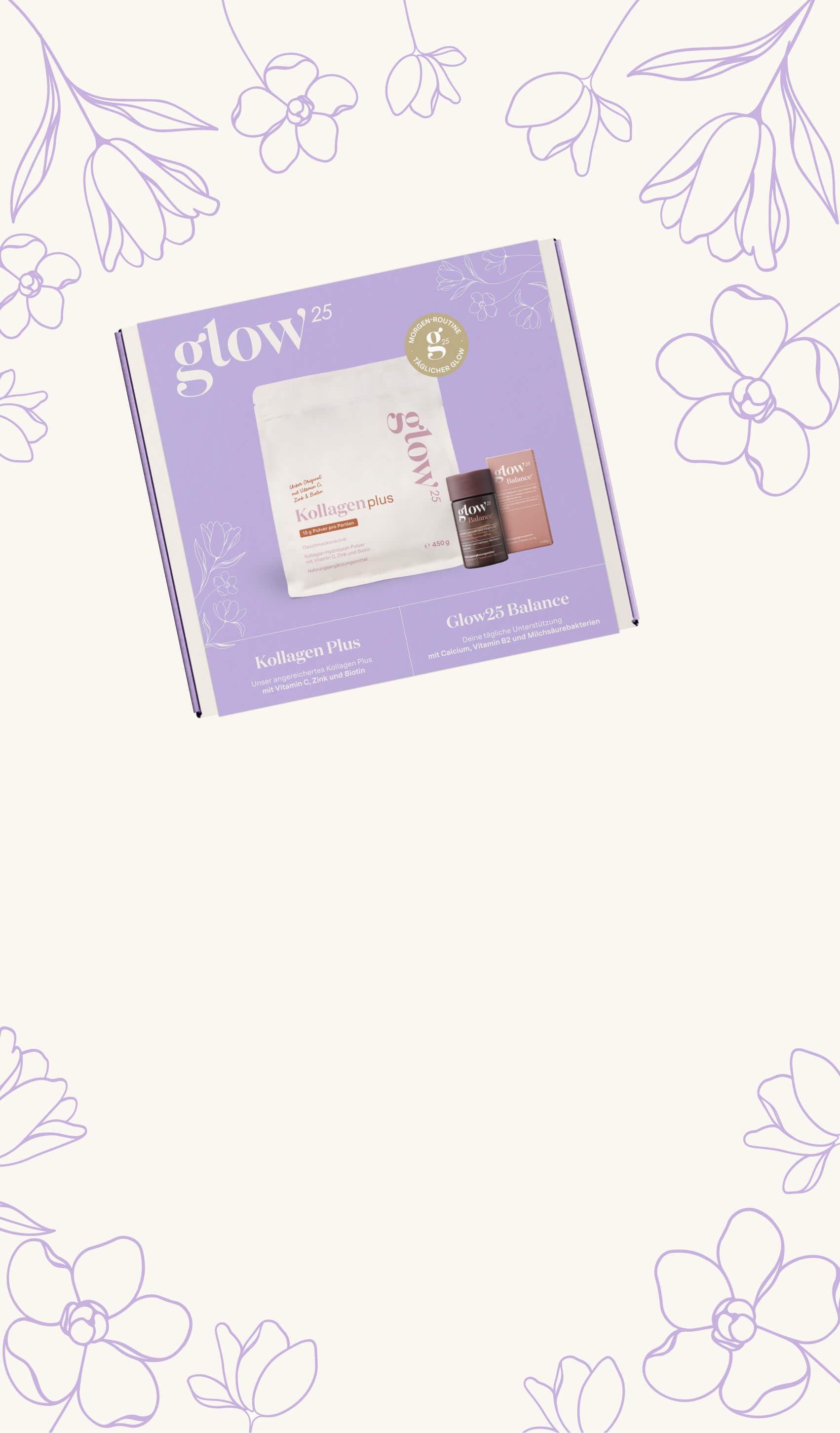 glow25 aufbewahrung Kollagen Plus Pulver + Vitamin C, Zink & Biotin