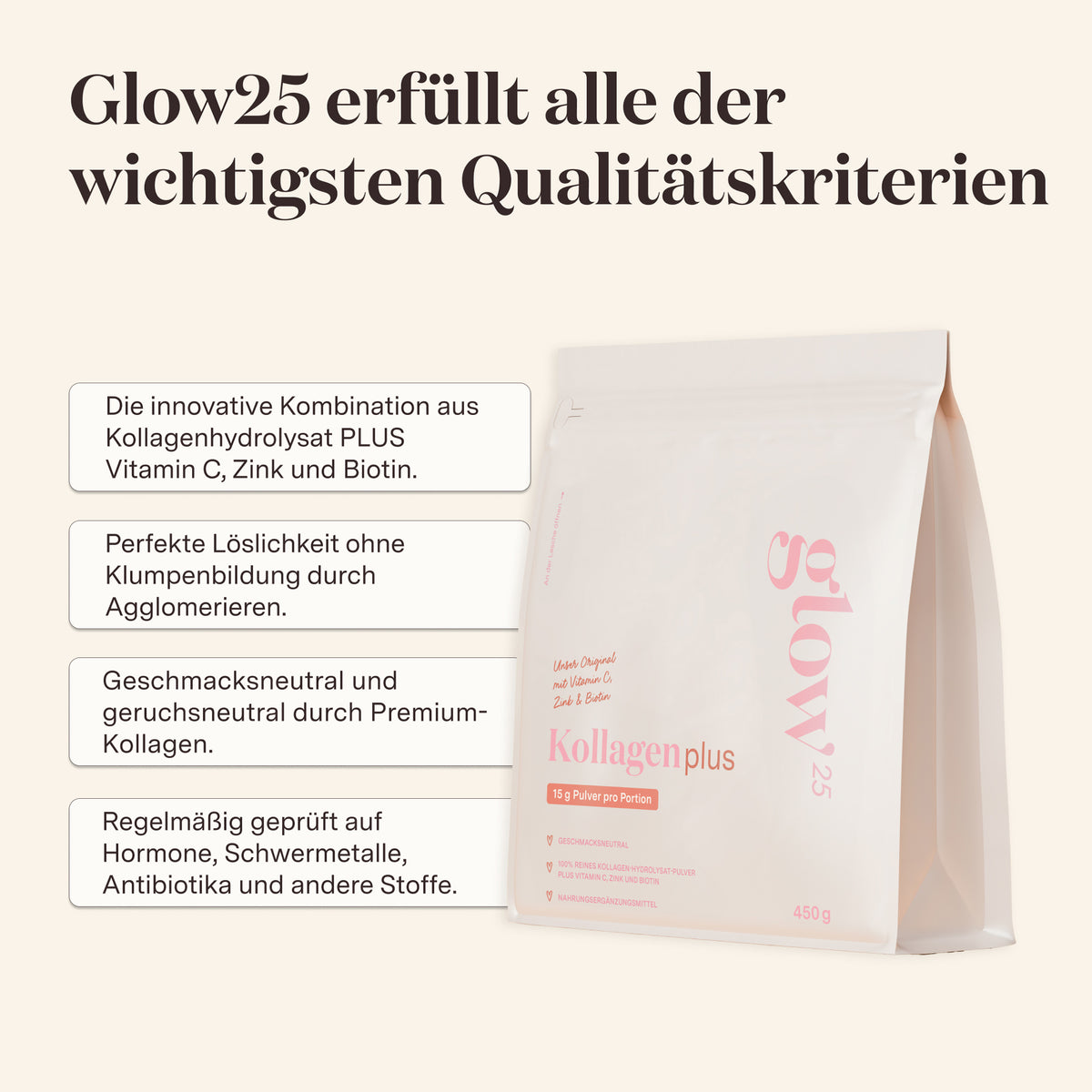 glow25 aufbewahrung Kollagen Plus Pulver + Vitamin C, Zink & Biotin