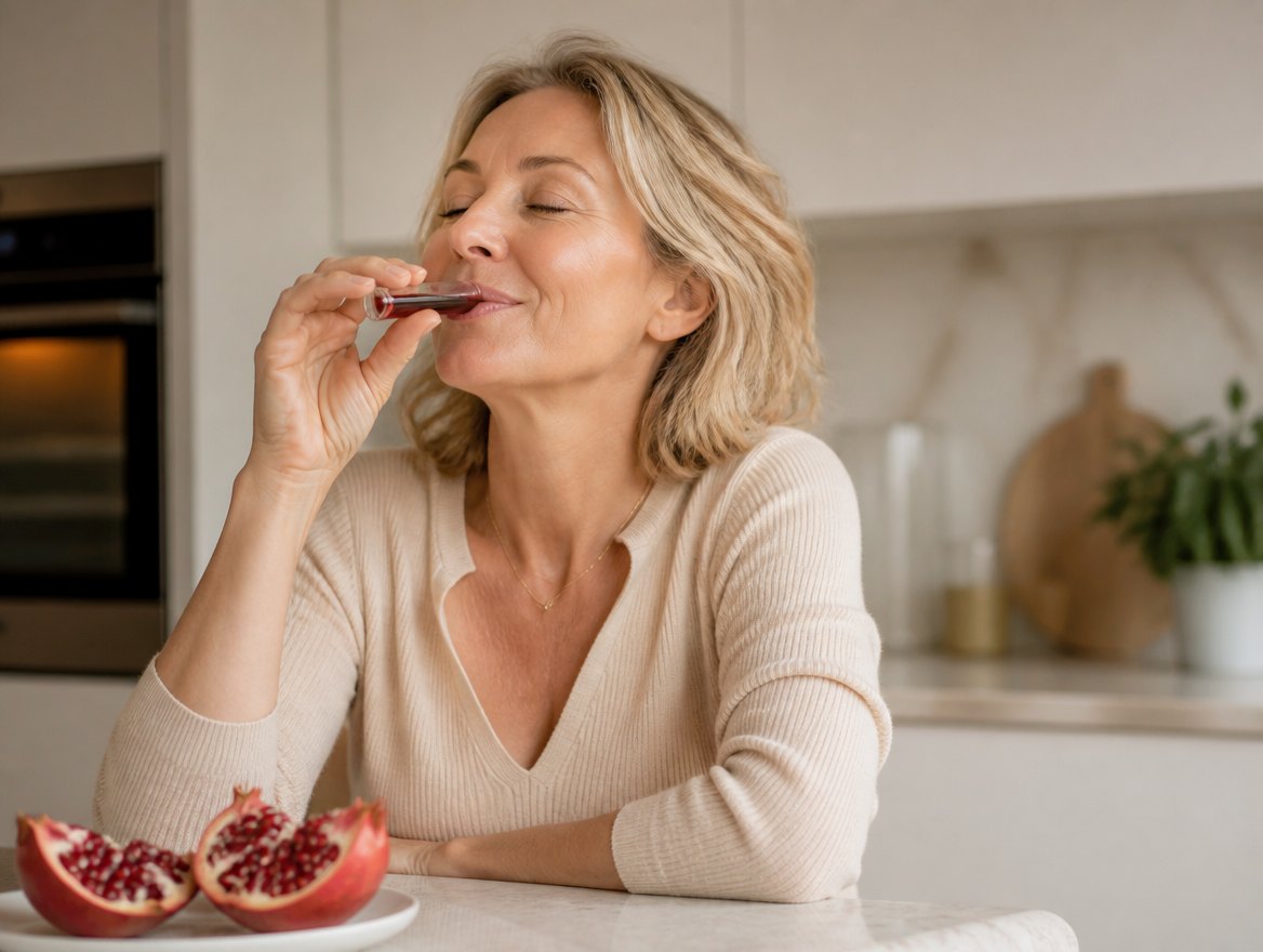 Frau genießt den Beauty-Shot in der Küche