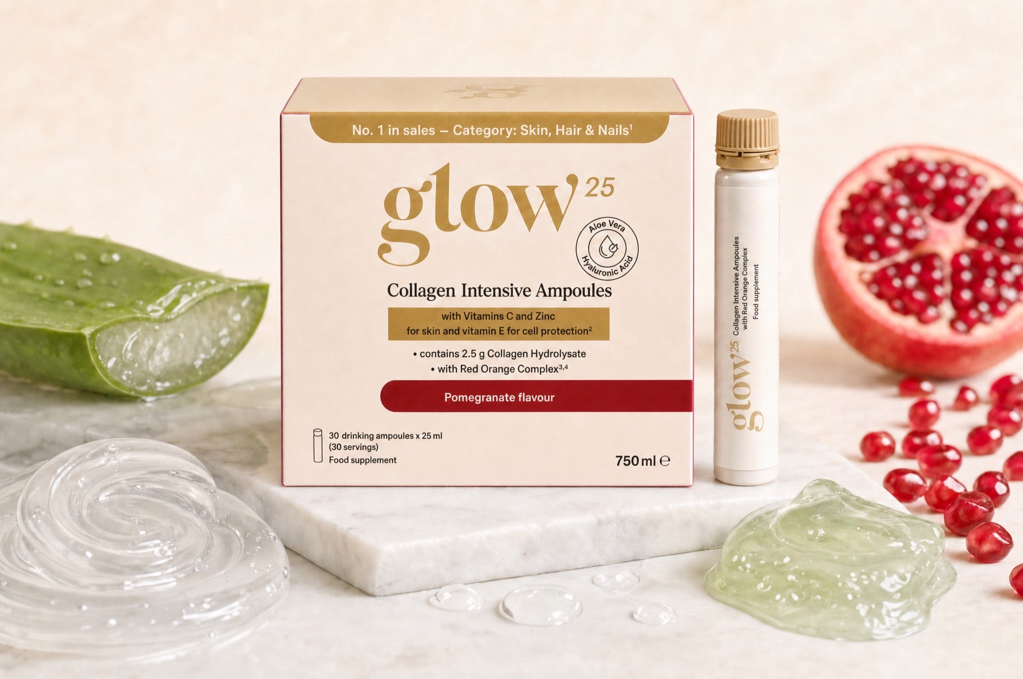 Collagene Intensivo Ampolle con texture di acido ialuronico e aloe vera